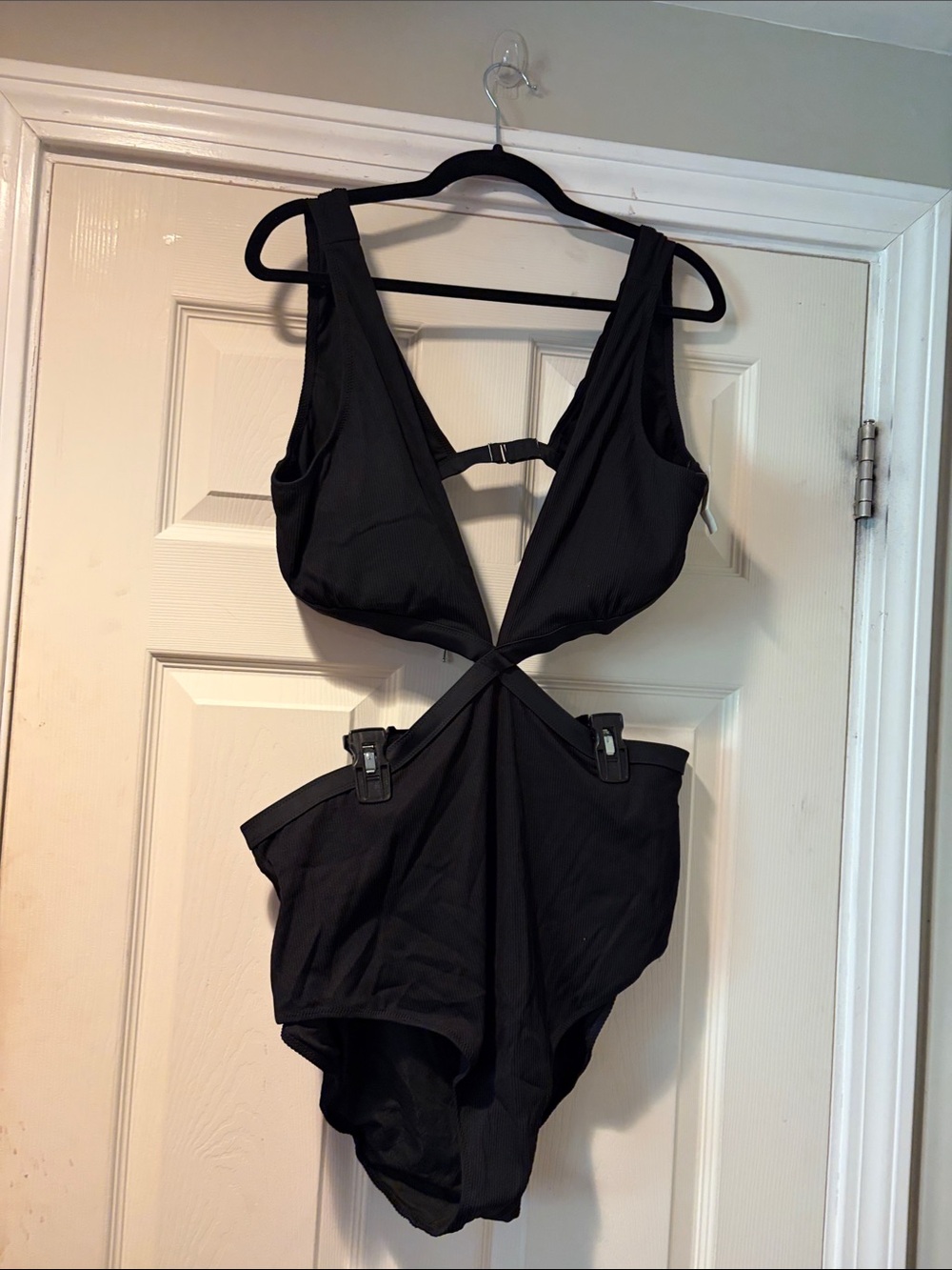 aerie Black Cutout One-Piece Swimsuit with Plunge